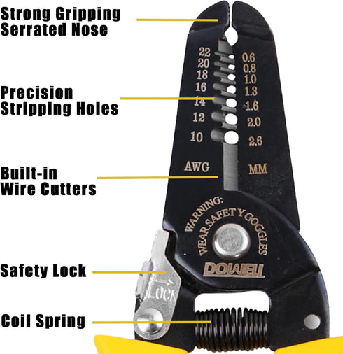 DOWELL 10-22 AWG Wire Stripping Tool Wire Stripper Cutter Pliers Tool Multi-Function Hand Tool for Electrician 2-Piece by DOWELL