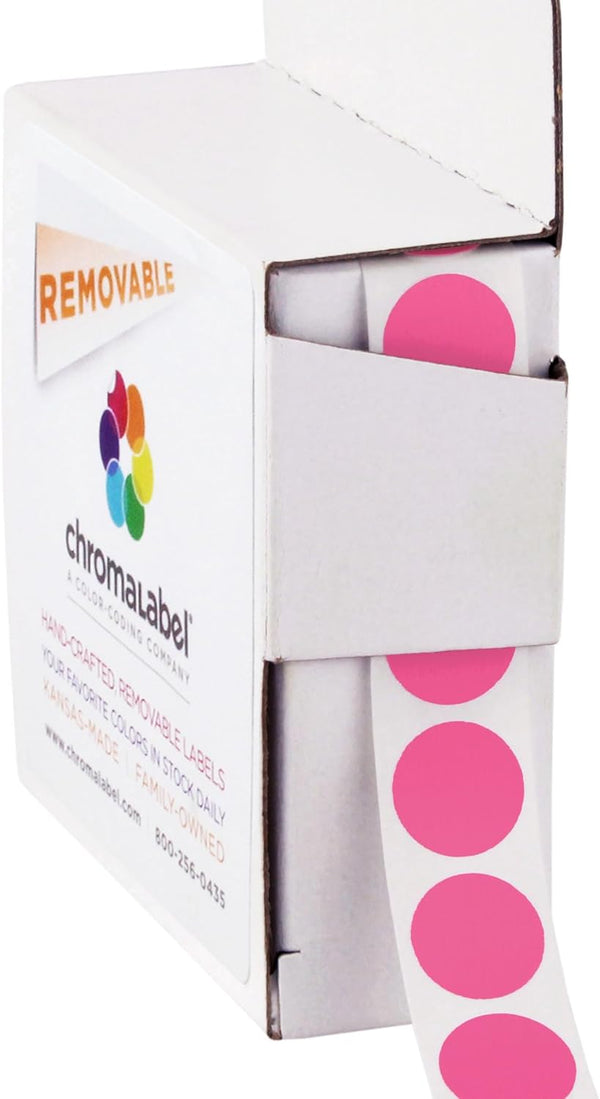 ChromaLabel 0.50 Inch Round Label Stickers - Removable Color Code Dot, 1000 Labels per Dispenser Box, Rose