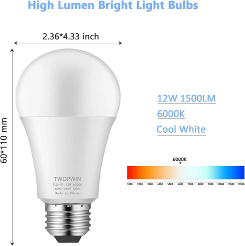 2 Pack TWOPWIN Garage Door Opener Light Bulbs, 12W High Brightness 1500LM, 6000K Cool White LED for Garage Door Openers