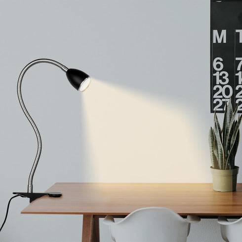 Eye-Caring Desk Lamp, 360 Gooseneck Clip on Reading Light, Portable Study Desk Lamp for Bedroom and Office (Black-C01)