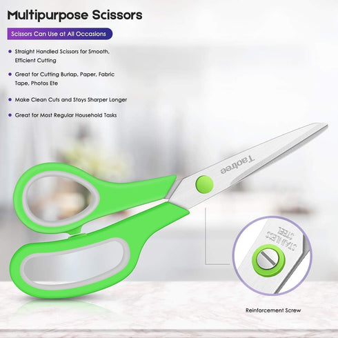 Scissors Bulk 24-Pack, Taotree 8" All Purpose Comfort Grip Sharp Scissors for Office School Supplies, Craft Home Sewing