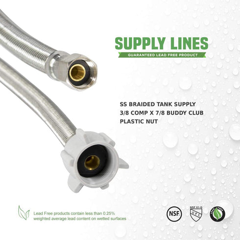 CNCT27416-OM1 16 Inch Braided Stainless Steel Toilet Connector, 3/8 Compression x 7/8 Female Balcock Nut