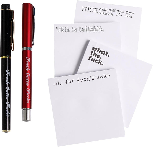 Fresh Outta Fucks Pad and Pen, Funny Sticky Notes and Pen Set, Novelty Gift for Friends