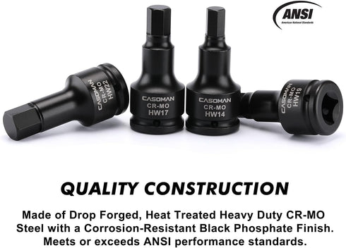 3/4 Inch Set, 5-Pieces, 14mm, 17mm, 19mm, 22mm, 24mm, 3/4" Set, CASOMAN Drive Impact Hex Driver Metric, Drive Master