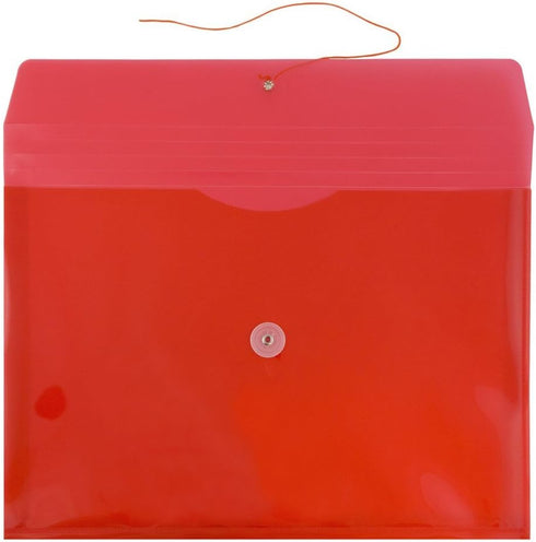 JAM PAPER Plastic Envelopes with Button & String Tie Closure - Legal Booklet - 12/Pack, Red.