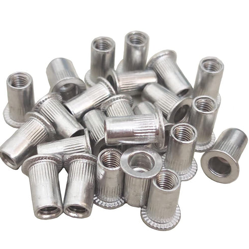 Aluminum Flat Head M6 Blind Insert Rivet Nut, 6mm, Pack of 25