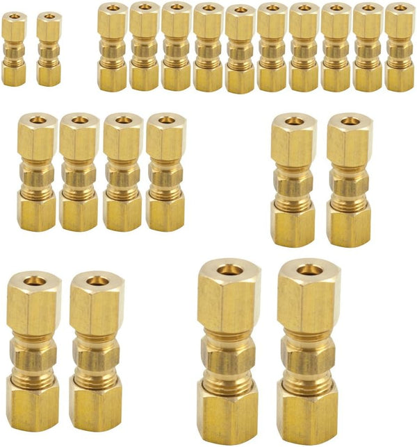 Legines Brass Compression Tube Fitting, 22 Pcs Assortment Kit of 1/8", 3/16", 1/4", 5/16", 3/8", 1/2"
