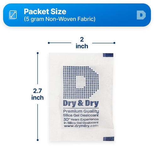Dry & Dry Silica Gel Packets, Rechargeable Fabric Desiccants for Storage - White - 30 Packets (5 Gram)