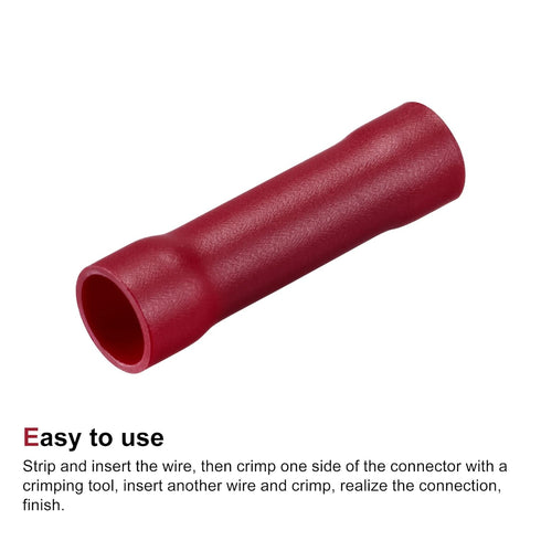 MECCANIXITY Butt Crimp PVC Terminals Red 8 AWG Fully Insulated for Electrical Wire Crimping, Pack of 3