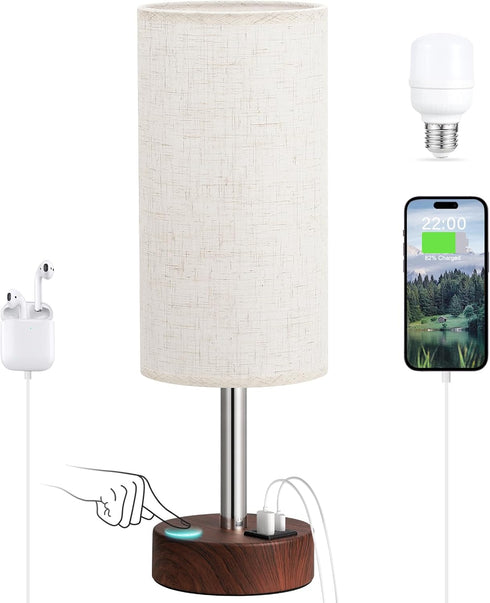 Dicoool Touch Bedside Table Lamp with USB - 3 Way Dimmable Redwood