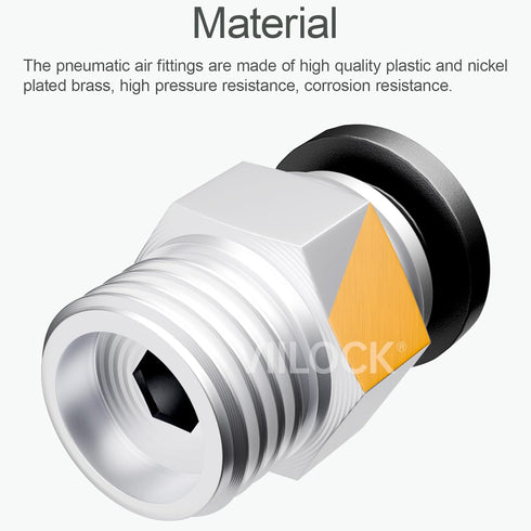 Pneumatic Push to Connect Tube Fitting, Male Straight 10mm Tube OD x 3/8”NPT Thread Air Line Fittings PC10-N3 (Pack of 10) by VIILOCK
