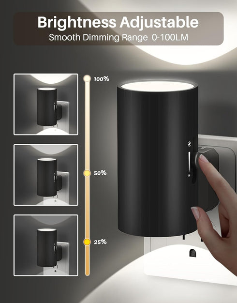0-100LM 5000K 2Pcs Dimmable Night Lights Plug into Wall, LED Plug in Night Light with Light Sensor, Adjustable
