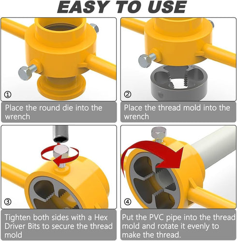 6Pcs PVC Thread Maker Tool Kit, Plastic Pipe Threader with 3 Dies 1/2", 3/4" and 1" NPT Manual Hand Tool