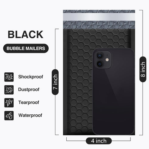 UCGOU Bubble Mailers, 4x8 Inch Black, 50 Pack, Opaque Self Seal Adhesive Waterproof Bags