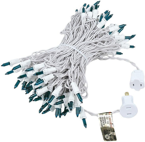 50 100 Bulb 6-Inch Commercial Novelty Lights Feet Incandescent Mini Light String, Teal with Spacing on White Wire, UL