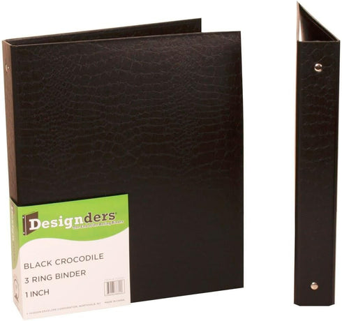 JAM PAPER Premium Crocodile Textured 1 Inch Binder - Black 3 Ring Binder - Sold Individually