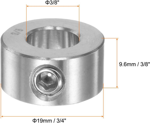 HARFINGTON 2pcs Shaft Collar 3/8" Bore, 304 Stainless Steel Set Screw Shaft Collars for Machine Tools