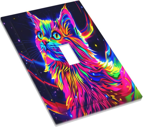 HTSAHKV 3 5 Inch Colorful Cosmic Cat Art Print Wall Plate Light Switch Cover Single Gang Outlet Faceplate Print Plate