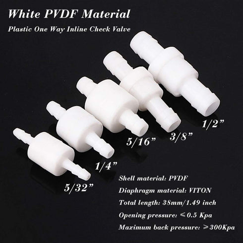 Quickun 3/8" Barb Hose One Way Inline Check Valve, Non Return Ozone Resistance PVDF Plastic, 2 Pcs