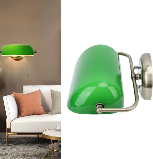 Asixxsix Vintage Wall Sconces with Bankers Lamp Shade, Indoor sconces Wall Lighting with Retro Pull Chain Switch, Green