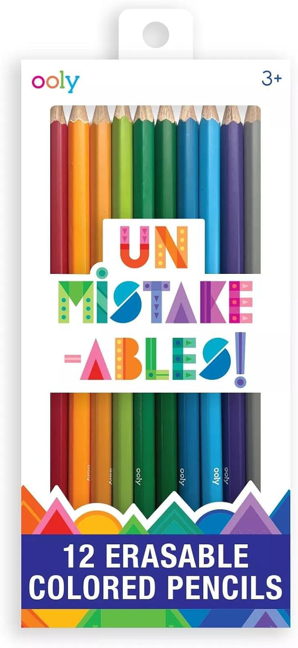 Ooly UnMistakeAbles Erasable Colored Pencils Set of 12, Stress and Mess Free