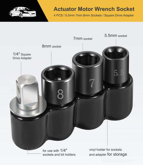 Yoursme 64180 Actuator Motor Tool Set, Includes 5.5mm 7mm 8mm Socket and 1/4" Square Drive Adapter, 5 pc