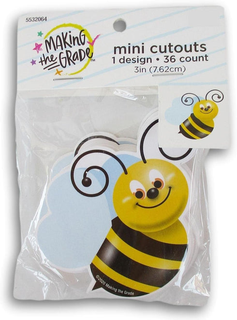 Making the Grade Bumble Bee Miniature Cutout - 36 Count Student Badge Bulletin Board Decor Shapes - 3 Inches Each