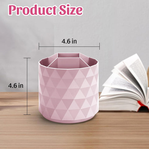 Sparkling Diamond-like Desk Organizer, 360° Rotating Pen Holder with 5 Compartments for Office, School, Home (Pink)