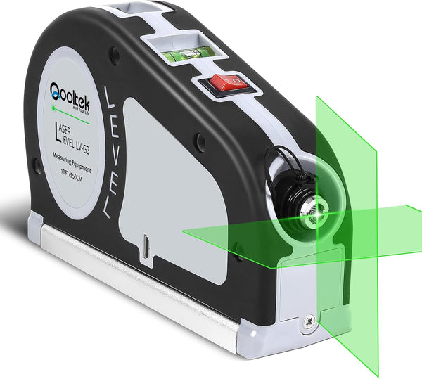 Green Laser Level, Qooltek Rechargeable Multipurpose Cross Line Laser Tool with Vertical and Horizontal Line, 18FT/5.5M