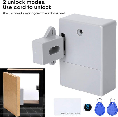 DouWen MO 125KHz Closet Smart RFID Cabinet Lock, Electronic Keyless Drawer Lock with Card Access, No Drill Installation