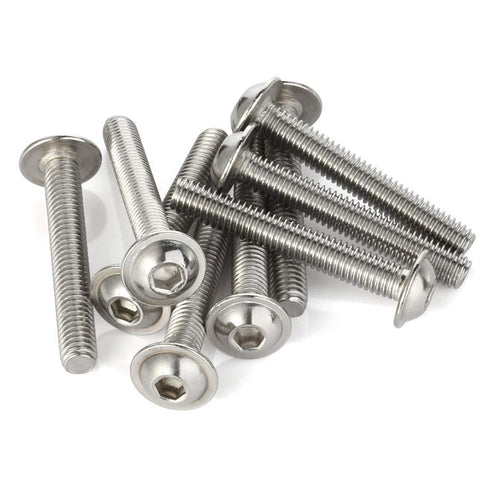 M6-1.0 x 25mm Flanged Button Head Socket Cap Screws, 25 PCS, Stainless Steel 18-8 (304), Full Thread, Bright Finish