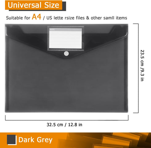 Tamaki 6 Pack Clear Plastic Envelopes, Poly Document Folders for Home, Work, Office Organization, Letter/A4 Size (Dark