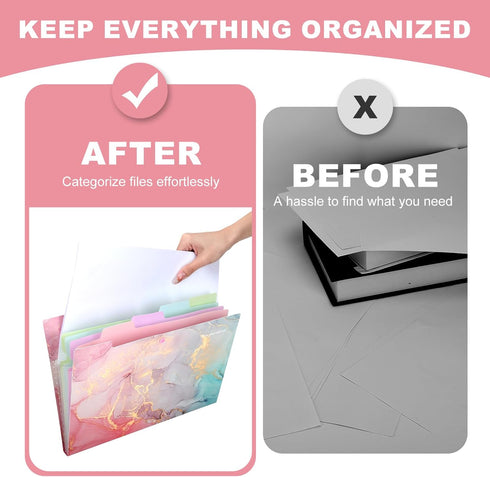 Ddaowanx Expanding File Folder, A4 Size Accordion Plastic Organizer, 5 Pocket Folders for School Office, Purple Marble