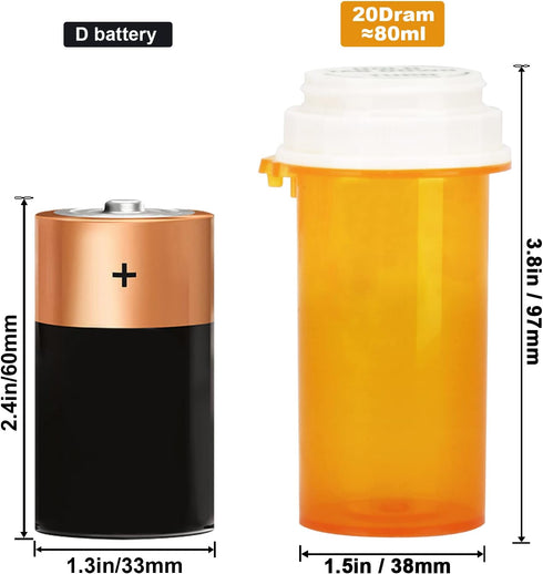 Prescription Reversible Thumb Tab Vials, Medicine Container, Pill Bottle, Prescription Pharmacy Vials Reversible Cap with Animal Pet Resistant (not Child Resistant) Open (20 Dram, 12pcs)