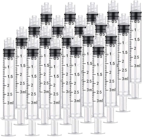 20 Pack 3ml Plastic Syringe with Luer Lock, No Needle for Liquid Measuring in Scientific Labs (20PCS)