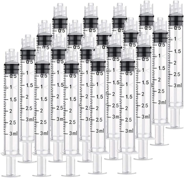 20 Pack 3ml Plastic Syringe with Luer Lock, No Needle for Liquid Measuring in Scientific Labs (20PCS)