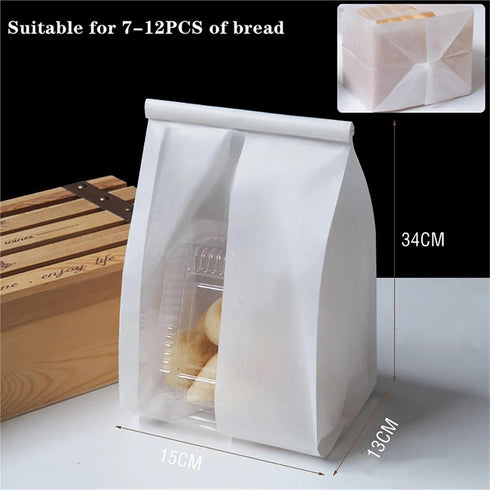 Dnyucen 50PCS Gusset Packing Bag(15x34x13cm) Bread Bags for Homemade Bread Bakery Takeaway Toast Bag Hamburger Pastry