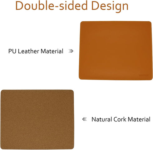 KINOPREV Home,10.2" 8.3",1 Pack Leather Mouse Pad - Wood Mouse Pads with Stitched Edge,PU Non-Slip Mouse Mat,Double