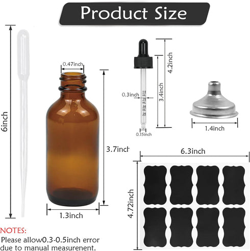 28 Pack 2oz Amber Glass Tincture Bottles with Dropper, Funnels & Labels for Homemade Essential Oils, 60ml