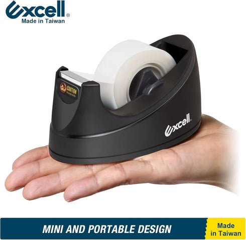 Excell Mini Desktop Tape Dispenser (1" core) with Adhesive Bottom, Easy for One-Hand Use (3 Pack)