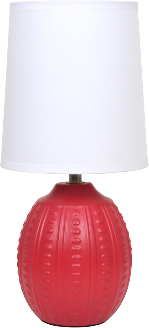 Simple Designs LT1163-RED 12.5" Chic Glow Mini Textured Oval Table Lamp, for
