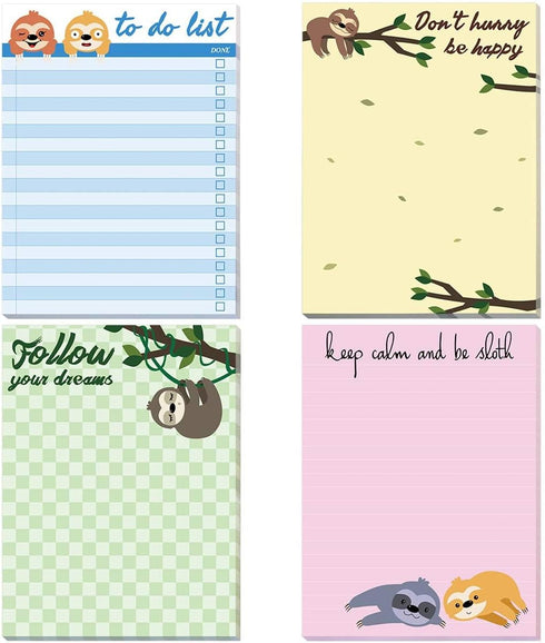 Fancy Land Sloth Memo Pads, 4 Pack Funny Animal Notepads for Office, Home, Teacher Appreciation Gift, School Supply