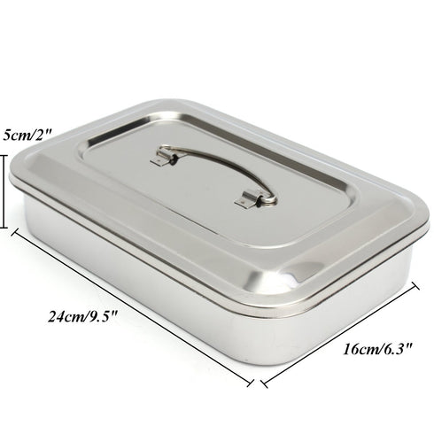 Stainless Steel Instrument Tray Organizer Holder with Lid and Handle Grip