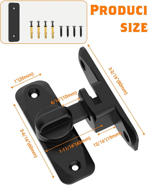 90/180 Degree Barn Door Lock, Small Flip Gate Latches Hardware, Sliding Door Latch Lock for Cabinets, Black