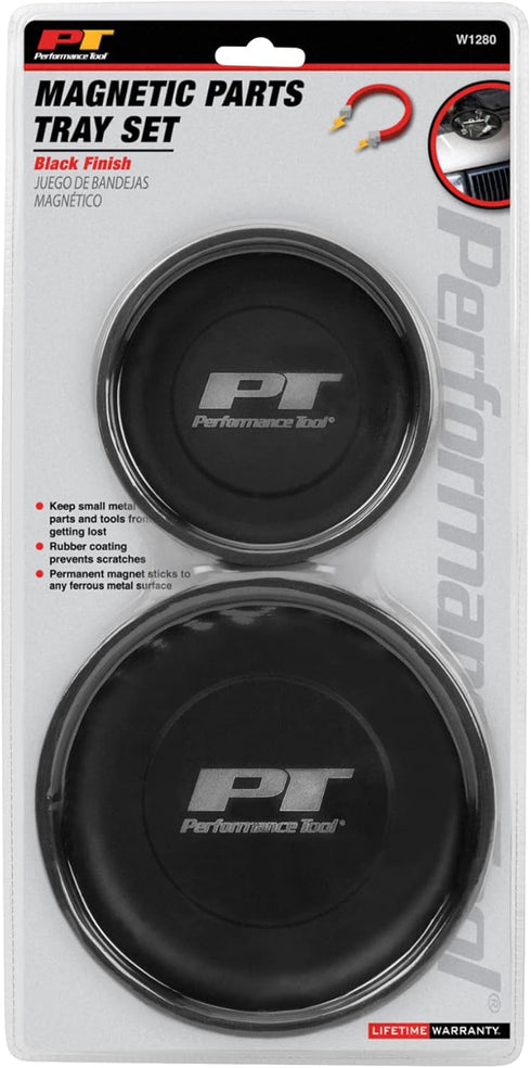 Performance Tool W1280 Magnetic Parts Tray Tool Set, Black, 2 Pieces for Garages and Workshops