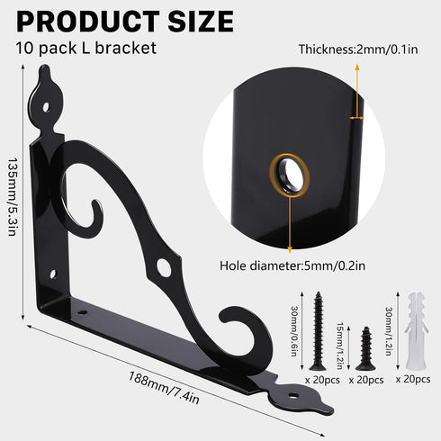 Cynquma 10 Pack Shelves,7.4Inch Decorative Shelf Brackets,L Bracket for Wall Mounted L Shape Shelf Bracket,Heavy Duty