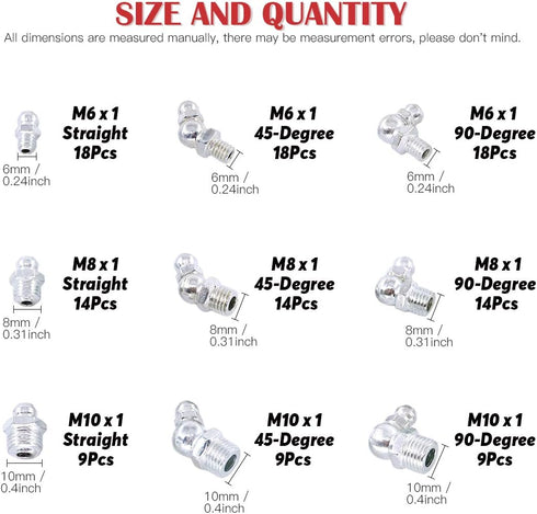 Hilitchi 123Pcs Metric Hydraulic Zerk Grease Fittings Assortment Kit (Metric) by Hilitchi