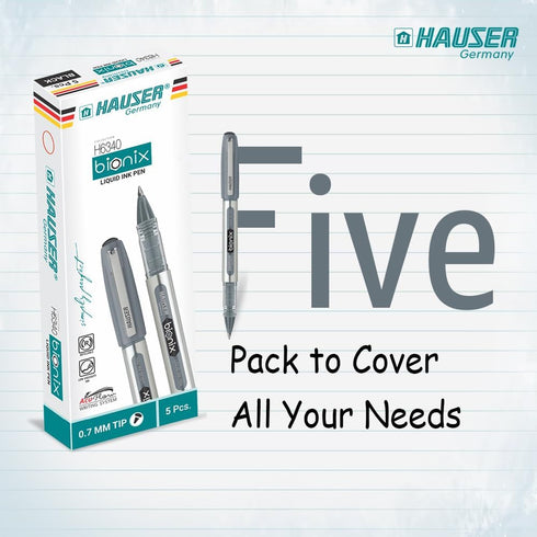 HAUSER BIONIX Liquid Ink Pens, 0.7 MM Black Ink, 5 Pc Pack for Writing, School, Note Taking Supplies
