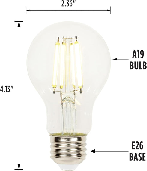 Westinghouse 5258020 6.5 Watt (60 Watt Equivalent) A19 Dimmable Clear Filament LED Light Bulb, 6 Pack