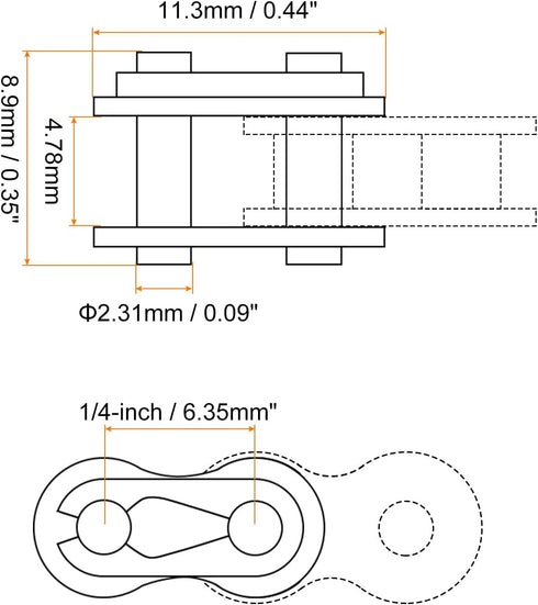 uxcell 6Pcs #25 Chain Master Connector Link Roller, 1/4" Pitch Carbon Steel, Standard Split Links for 04C Chain